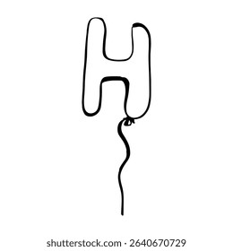 Letter H whimsical monogram vector illustration isolated on white background