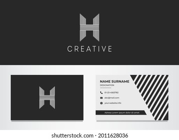 Ilustración de diseño de plantillas de vectores de tarjetas de visita y logotipo de franjas blancas de letra H. Elegante y dinámico logotipo para su identidad corporativa o empresarial.