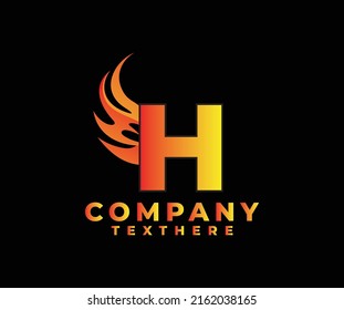 Buchstabe H mit Logo "Wing". Farblogo für Flammen oder Feuer-Farbverlauf.