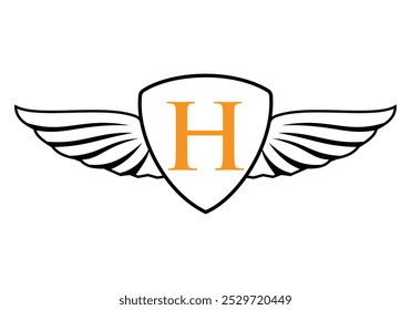 Letra H Logotipo Wing com Ícone de Escudo Conceito para Frete e Transporte Símbolo