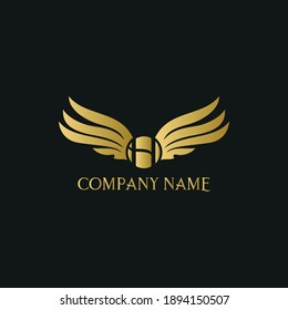 letter H and wings in luxury and elegant golden style logo design