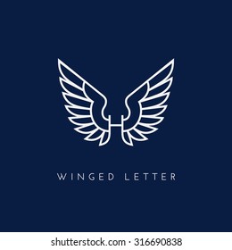 Letter H with wings. Template for logo, label, emblem, sign, stamp. Vector illustration.