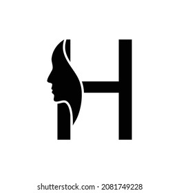 letter H woman face vector template logo beauty salon 