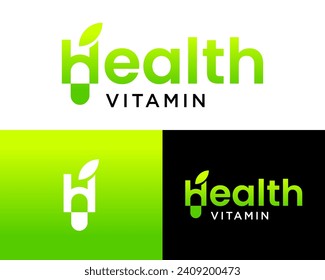 Letra H wormmark vitamina cápsula diseño de logotipo herbario de salud natural.

