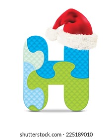 Letter H written with alphabet puzzle with Christmas hat - vector illustration