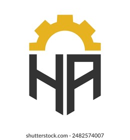 Letter HA Gear Logo Design for Service Center, Repair, Factory, Industrial, Digital and Mechanical Business