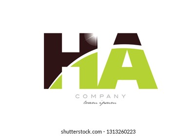 letter ha h a alphabet combination logo icon design with green and brown color suitable for a company or business
