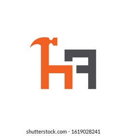 Letter HA with with hammer renovation, building services, repair, construction logo design template. Orange and Grey color icon. Isolated on white background. Vector illustration in eps 10.