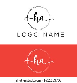 letter HA handwritten luxury feminine signature style logo , perfect for beauty logo , photography , wedding theme logo