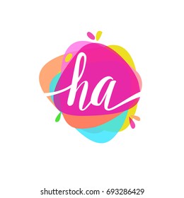 Letter HA logo with colorful splash background, letter combination logo design for creative industry, web, business and company.