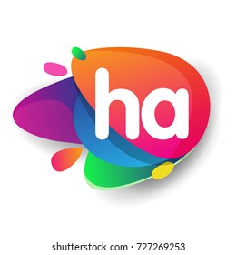 Letter HA logo with colorful splash background, letter combination logo design for creative industry, web, business and company.