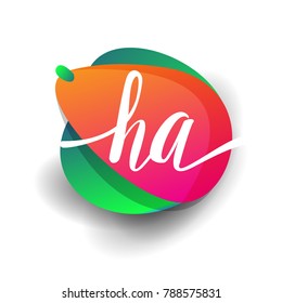 Letter HA logo with colorful splash background, letter combination logo design for creative industry, web, business and company.