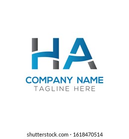 letter HA Logo Design Vector Template With Blue And Black. Initial HA Vector Illustration