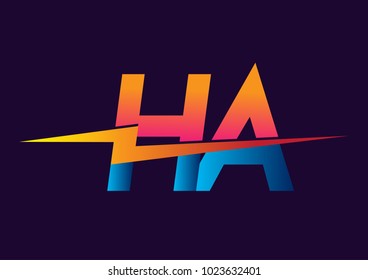 Letter HA logo with Lightning icon, letter combination Power Energy Logo design for Creative Power ideas, web, business and company.