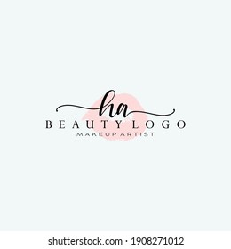 Letter HA Watercolor Lips Premade Logo Design, Logo for Makeup Artist Business Branding, Blush Beauty Boutique Logo Design, Calligraphy Logo