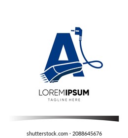 Letter A Hair Clipper Logo Design Vector Icon Graphic Emblem Illustration