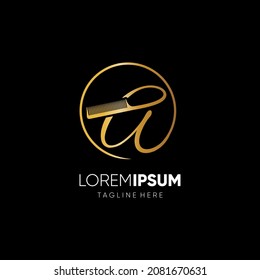 Letter A Hair Comb Stylish Script Logo Design Vector Icon Graphic Emblem Illustration