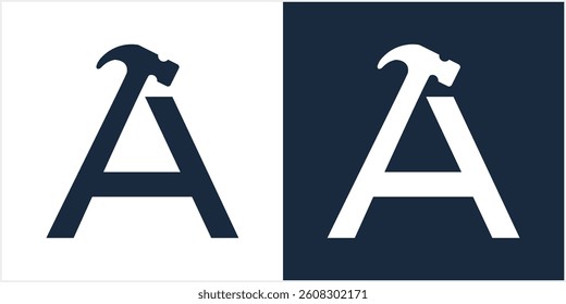 A Letter hammer  logo construction vector Alphabet template illustration