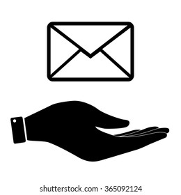 Letter in hand icon, Connect or support symbol vector illustration. Flat design style