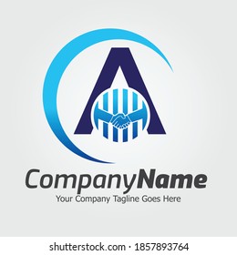 Letter A Hand Shake Logo Template, Hand Shake Vector Illustration, Deal Job Logo
