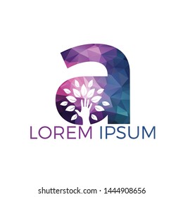 Letter A and hand tree logo design. Natural products logo. Cosmetics icon. Spa logo. Beauty salon or yoga logo.	