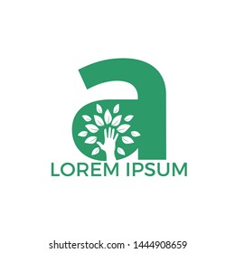 Letter A and hand tree logo design. Natural products logo. Cosmetics icon. Spa logo. Beauty salon or yoga logo.	