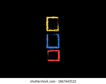 I letter hand write vector desing, brush font logo. Blue, red, yellow color on black background. For social media,design elements, creative poster, web template and more  