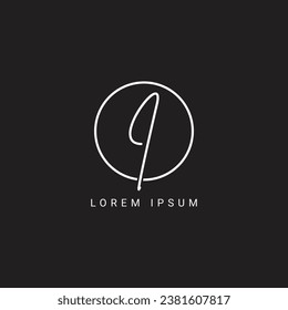 I letter hand written logo monogram with circle vector template.