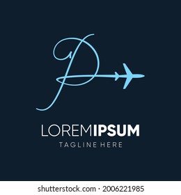 Letter Handwriten P Initial Jet Plane Logo Design Vector Icon Emblem Illustration Graphic