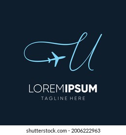 Letter Handwriten U Initial Jet Plane Logo Design Vector Icon Emblem Illustration Graphic