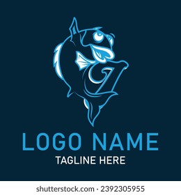 I letter happy fish logo design, fish logo design. Design element for logo, label, emblem, sign, brand mark. Vector illustration.