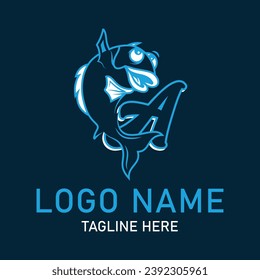 A letter happy fish logo design, fish logo design. Design element for logo, label, emblem, sign, brand mark. Vector illustration.