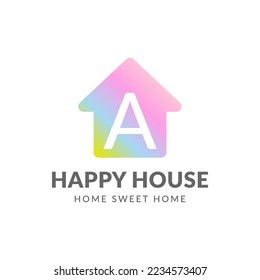 Buchstabe Ein glückliches Haus, Vektorlogo-Design