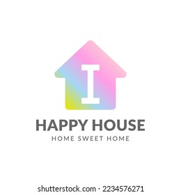 letter I happy house vector logo design