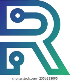 The letter “R” has thick line elements with curved ends and circles at the top and bottom, giving it a dynamic and futuristic feel. The blue to green color gradation reflects harmony, innovation and s