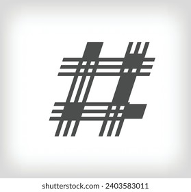 Letter hashtag sign linear modern logo. The letter is in line strip form. Alphabet letter character and linear abstract design. logo, corporate identity, application, creative poster and more.