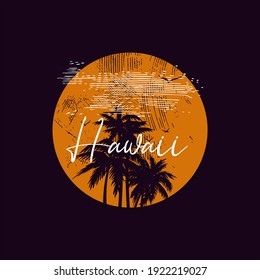 Letter Hawaii smart color summer graphic t-shirt design, tropical print, vector illustration.
