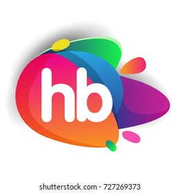 Letter HB logo with colorful splash background, letter combination logo design for creative industry, web, business and company.