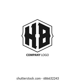 Letter HB logo design in hexagonal, vector badge vintage style for branding.