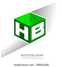 Letter HB logo in hexagon shape and green background, cube logo with letter design for company identity.
