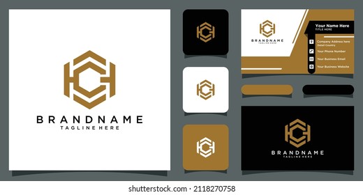 Letter HC or CH Hexagon Logo Geometric Shape with business card design