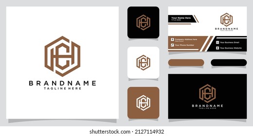 Letter HC or CH Hexagon Logo Geometric Shape with business card design