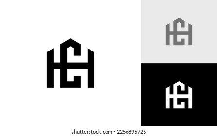 Letter HC or CH monogram with house logo design vector
