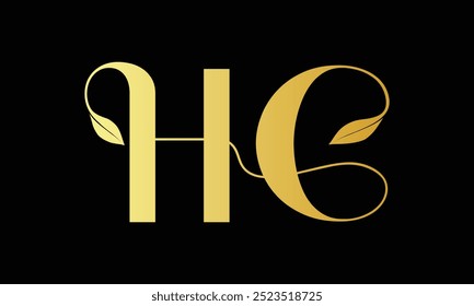 Letter HC Logo Design, Creative Minimal HC Monogram In Gold Color