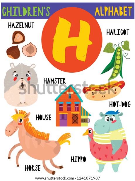 Vector De Stock Libre De Regalias Sobre Letra Alfabeto Infantil H Cute Con Animales