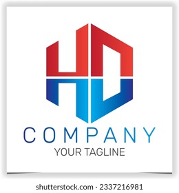 letra HD y HO icono del logotipo del hexágono inicial premium plantilla elegante eps 10