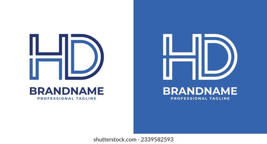 Logotipo de Monograma de la línea HD, adecuado para empresas con iniciales HD o DH.
