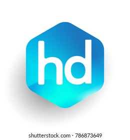 Letter HD logo in hexagon shape and colorful background, letter combination logo design for business and company identity.
