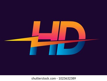 Letter HD logo with Lightning icon, letter combination Power Energy Logo design for Creative Power ideas, web, business and company.