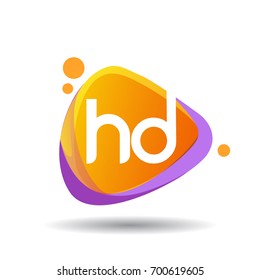 Letter HD logo in triangle splash and colorful background, letter combination logo design for creative industry, web, business and company.